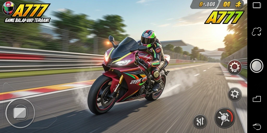 Tangkapan layar menunjukkan gameplay balap motor yang mendebarkan.