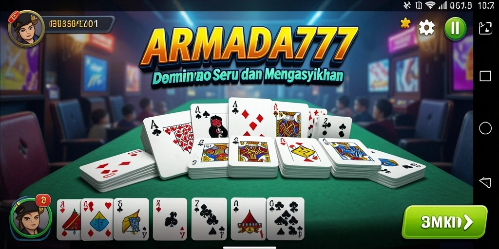 Tampilan gameplay seru ARMADA777 dengan pemain aktif di meja domino.