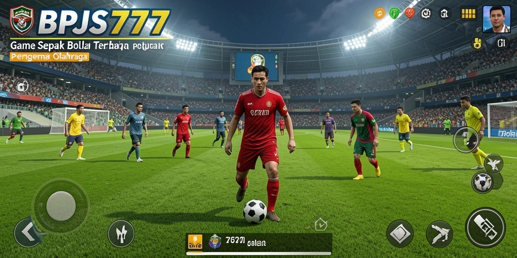 Tampilan gameplay dinamis dalam BPJS777 yang menampilkan aksi sepak bola seru.