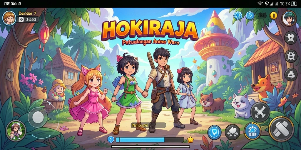 Tampilan gameplay HOKIRAJA dengan karakter anime yang menarik dan aksi seru.