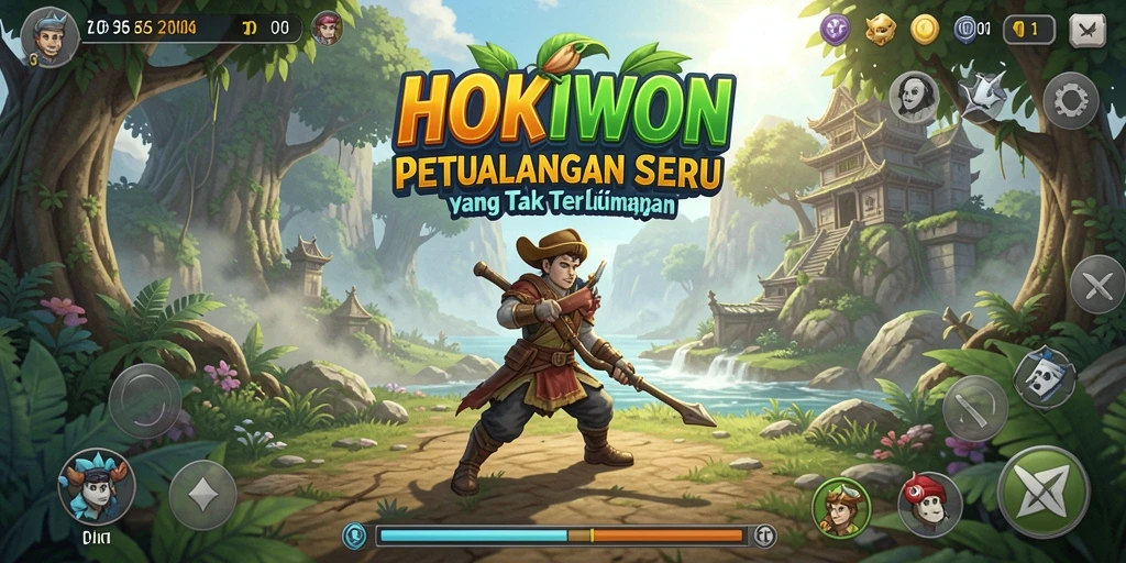 Gameplay HOKIWON dengan pemandangan alam yang memukau.