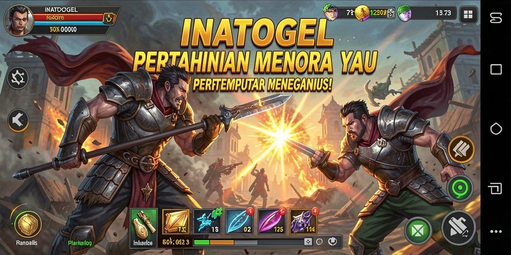 Screenshot gameplay INATOGEL menampilkan pertahanan menara yang kuat melawan gelombang musuh.