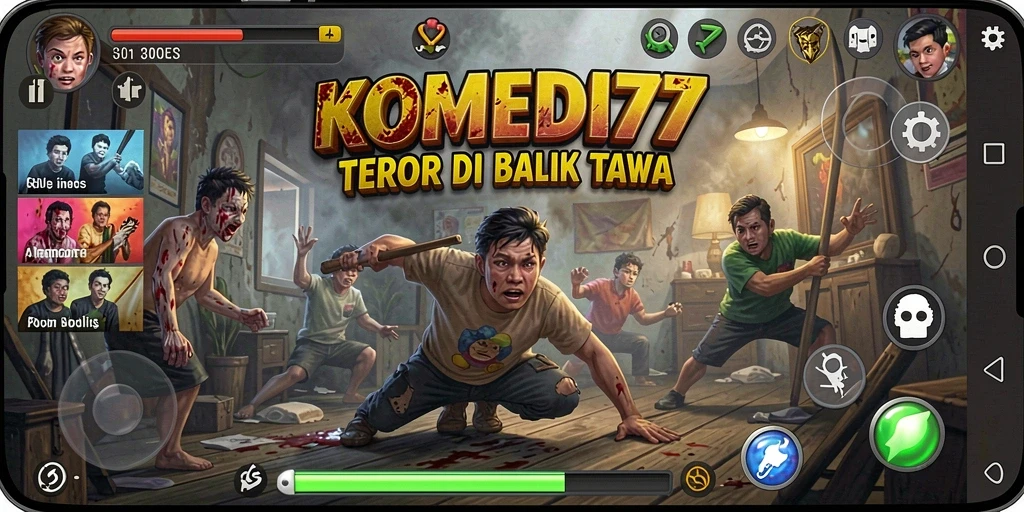 Screenshot menampilkan gameplay menegangkan dengan karakter yang lucu dan situasi horor.