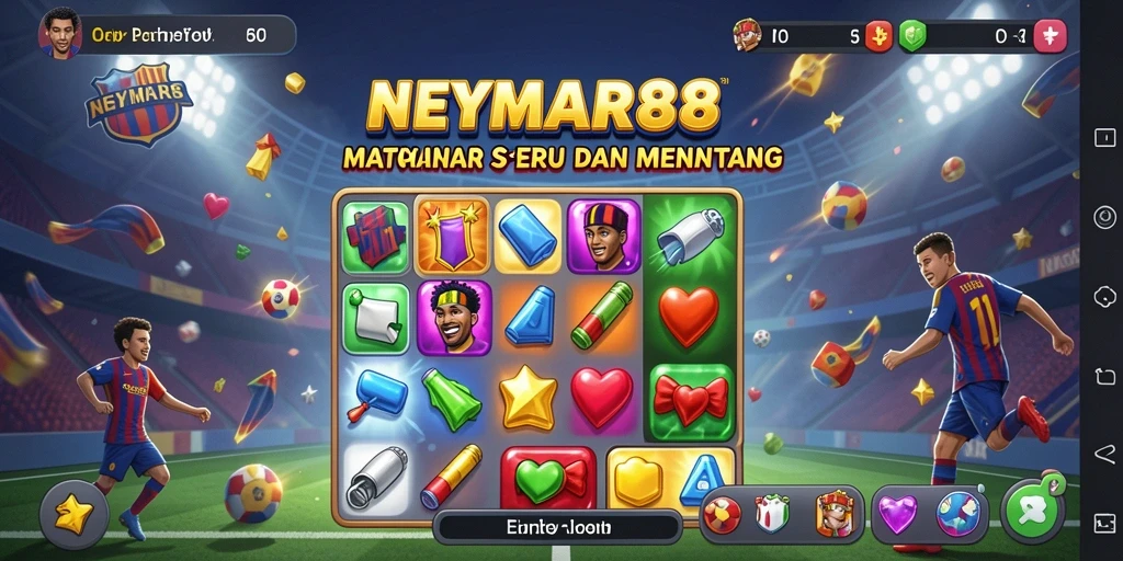 Tangkapan layar gameplay dari NEYMAR88 yang menampilkan kombinasi Match-3.