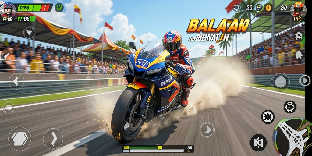 Gameplay PP88 menampilkan balapan motor yang seru dan mendebarkan.
