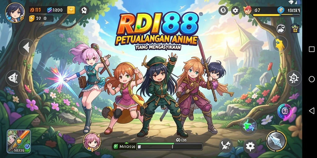 Tangkapan layar gameplay RDI88 menunjukkan petualangan karakter Anime yang seru.