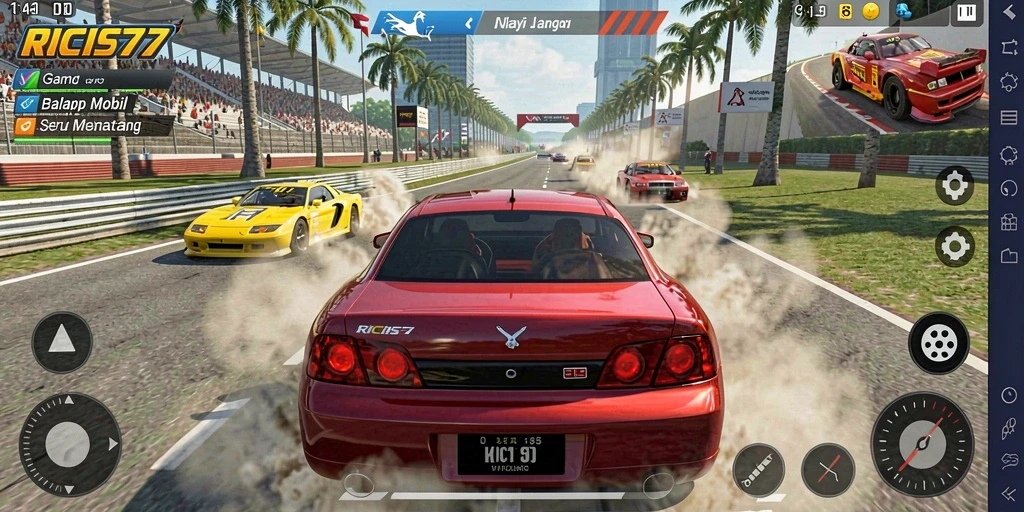 Tampilan menarik dari gameplay RICIS77 dengan balapan mobil yang seru.
