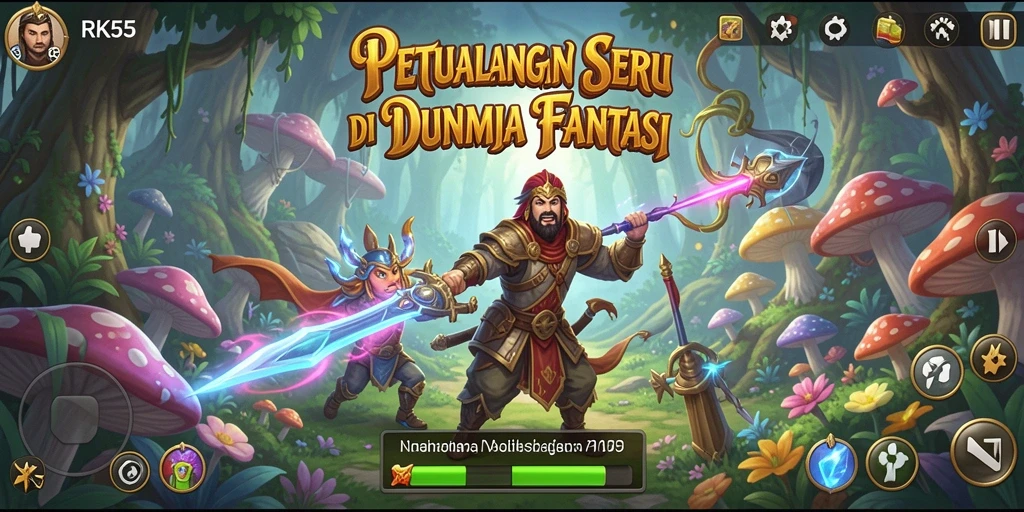 Gameplay seru RK55 dengan eksplorasi dunia fantasi.
