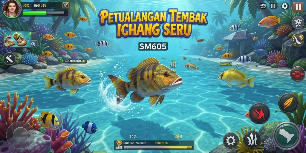 Tampilan gameplay seru di SM605 saat menembak ikan.