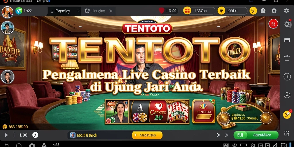 Screenshot TENTOTO yang menunjukkan dealer profesional dalam permainan Live Casino.