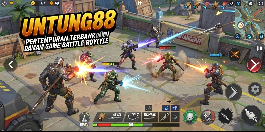 Screenshot utama UNTUNG88 menampilkan aksi seru dalam pertempuran Battle Royale.